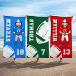Personalized Cartoon Football Player Quick Dry Oversized Beach Towel with Name and Number Summer Travel Essential Gift for Football Sports Lovers