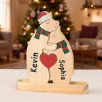 Personalized Wooden Christmas Hat Bear Family Red Heart Puzzle with 2-6 Names Desk Decor Christmas Birthday Gift for Family