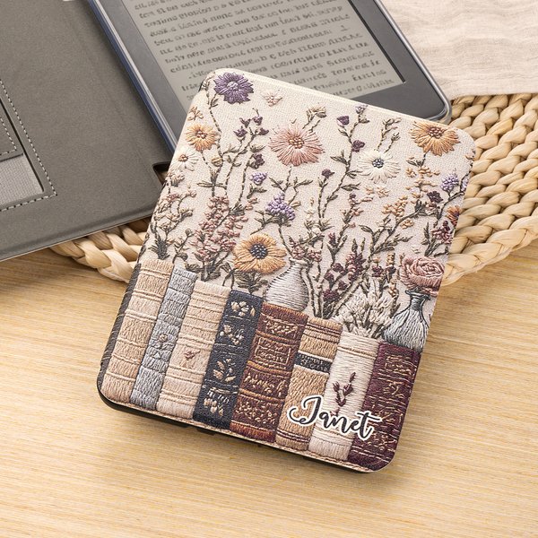 Personalized Vintage Book Bouquet Portable Magnetic Kindle Case with Name Daily Use Birthday Gift for Vintage Aesthetics Lover Bookworm