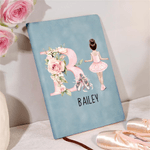 Personalised Cartoon Ballet Girl PU Leather Notebook with Name and Initial Anniversary Birthday Gift for Friends Ballet Lovers