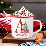 Tasse en émail à bord coloré avec nom et initiales pour l'arbre de Noël personnalisé Père Noël 12 oz Cadeau de Noël pour les enfants et les amis
