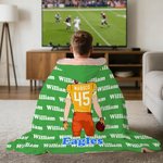 Personalized Cartoon Football Character Soft Hooded Blanket with Name and Number Home Decor Birthday Match Day Gift for Football Sports Lovers