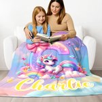 Gepersonaliseerde Fantasie-Eenhoorn Regenboog Zachte Deken met Naam Kinderkamerdecoratie Verjaardag- en Babyshowercadeau