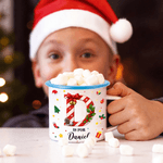 Personalized Candy Cane Initial Design 12 oz Enamel Mug with Name Daily Use Christmas Gift for Kids Family
