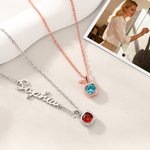 Personalised Dainty Apple Charm Necklace with Birthstone and Name Christmas Valentine's Day Birthday Anniversary Gift for Women Girlfriends Wives