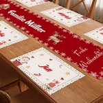 Personalisiertes Rentier Weihnachts-Tischset Tischläufer und Passende Tischsets mit Familienname und Text Weihnachtsgeschenk für Familie Freunde