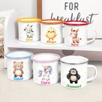 Taza esmaltada personalizada con nombre y diseño de animal estrella adorable 355 ml regalo de cumpleaños y día del niño para niños y niñas