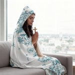 Personalized Toile De Jouy Birth Flower Bible Chapter Soft Hooded Blanket with Name Baptism Birthday Christmas Gift for Christians