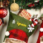 Calcetín navideño personalizado en 3D con nombre muñeco de nieve papá noel y reno decoración para hogar regalo de Navidad para familia y amigos