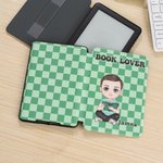 Personalised Reading Cartoon Character Checkerboard Pattern Kindle Page Turner Case with Name and Text Birthday Gift for Reader Book Lover