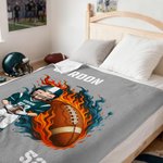 Personalised Cartoon Character Football Soft Throw Blanket with Name and Number Home Decor Birthday Game Day Gift for Football Lovers