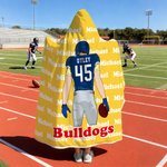 Personalized Cartoon Football Character Soft Hooded Blanket with Name and Number Home Decor Birthday Match Day Gift for Football Sports Lovers