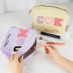 Personalized Heart-Shaped Embroidered Name Striped Makeup Bag Daily Travel Use Wedding Party Birthday Gift for Women Bridesmaids
