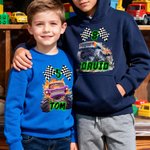 Personalised Big Wheel Off-Road Lorry Multicolor Kid's T-shirt Sweatshirt Hoodie with Age and Name Birthday Christmas Gift for Kids