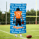 Toalla de playa de gran tamaño y secado rápido personalizada con el nombre de un jugador de fútbol de dibujos animados Regalo esencial para los amantes de los deportes de verano