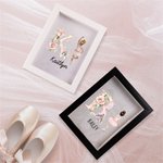 Personalised Ballet Girl Flower Wooden Shadow Box Photo Frame Competition Pin Storage with Initial and Name Birthday Christmas Gift for Ballet Lovers