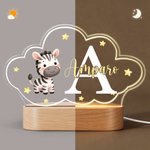 Luz nocturna personalizada de acrílico con nombre y personaje de dibujos animados con base de madera regalo de cumpleaños y aniversario para niños