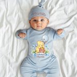 Personalized Classic Winnie the Pooh 100% Cotton Long-Sleeve Baby Romper Hat Set with Name Baby Shower Christmas Gift for Newborns