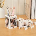 Henkilökohtainen Building Blocks Brick kynänpidin valokuvatulostuksella Desk Decor Suuri kapasiteetti Isänpäivä lahja isälle