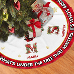 Personalized Star Candy Floral Initial Christmas Tree Skirt with 2-8 Names Holiday Party Home Decor Christmas Gift for Family Friends