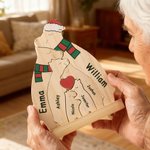 Personalized Wooden Christmas Hat Bear Family Red Heart Puzzle with 2-6 Names Desk Decor Christmas Birthday Gift for Family