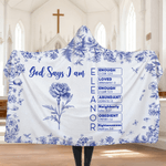 Personalized Toile De Jouy Birth Flower Bible Chapter Soft Hooded Blanket with Name Baptism Birthday Christmas Gift for Christians