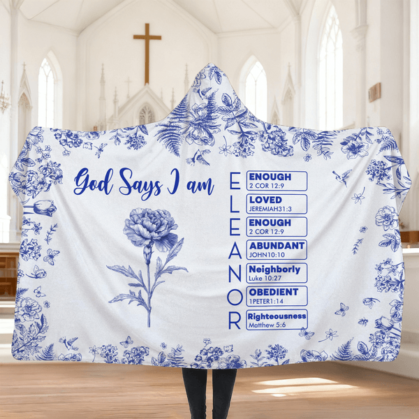 Personalizada Toile De Jouy Nacimiento Flor Biblia Capítulo Suave manta con capucha con nombre Bautizo Cumpleaños Navidad Regalo para los cristianos