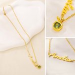 Personalised Dainty Apple Charm Necklace with Birthstone and Name Christmas Valentine's Day Birthday Anniversary Gift for Women Girlfriends Wives