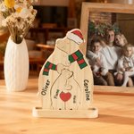 Personalized Wooden Christmas Hat Bear Family Red Heart Puzzle with 2-6 Names Desk Decor Christmas Birthday Gift for Family