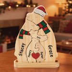Personalized Wooden Christmas Hat Bear Family Red Heart Puzzle with 2-6 Names Desk Decor Christmas Birthday Gift for Family