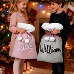 Personalised Soft Drawstring Pompom Large Capacity Christmas Gift Bag with Name Christmas Gift for Kids Family