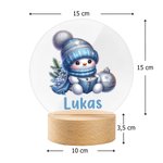 Personalisiertes Nachtlicht mit Namen und niedlichem Schneemann inklusive Holzsockel Schneeflocke Weihnachten Geschenk für Kinder