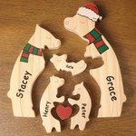 Personalized Wooden Christmas Hat Bear Family Red Heart Puzzle with 2-6 Names Desk Decor Christmas Birthday Gift for Family