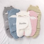 Personalised Cute Bear Adjustable Baby Swaddle Blanket with Name Ultra-soft Baby Shower Gift for Newborn