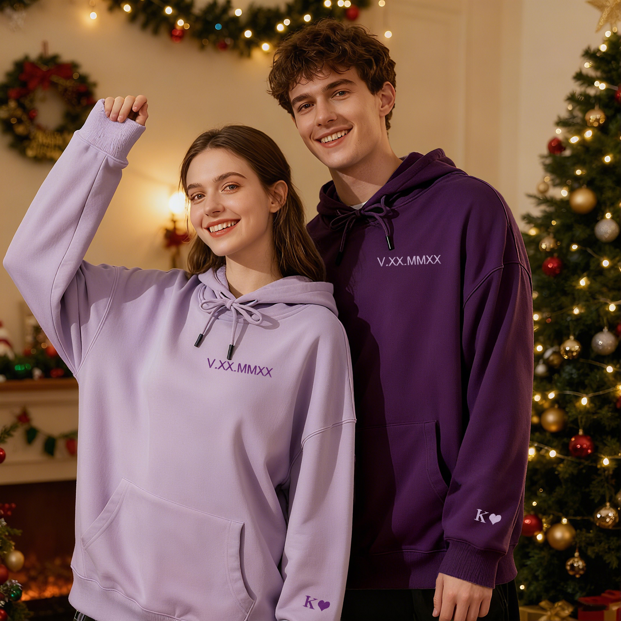 Sweatshirt à capuche avec chiffres romains Date Fiançailles Anniversaire Saint-Valentin Cadeau pour jeunes mariés Couples