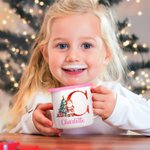 Tasse en émail à bord coloré avec nom et initiales pour l'arbre de Noël personnalisé Père Noël 12 oz Cadeau de Noël pour les enfants et les amis