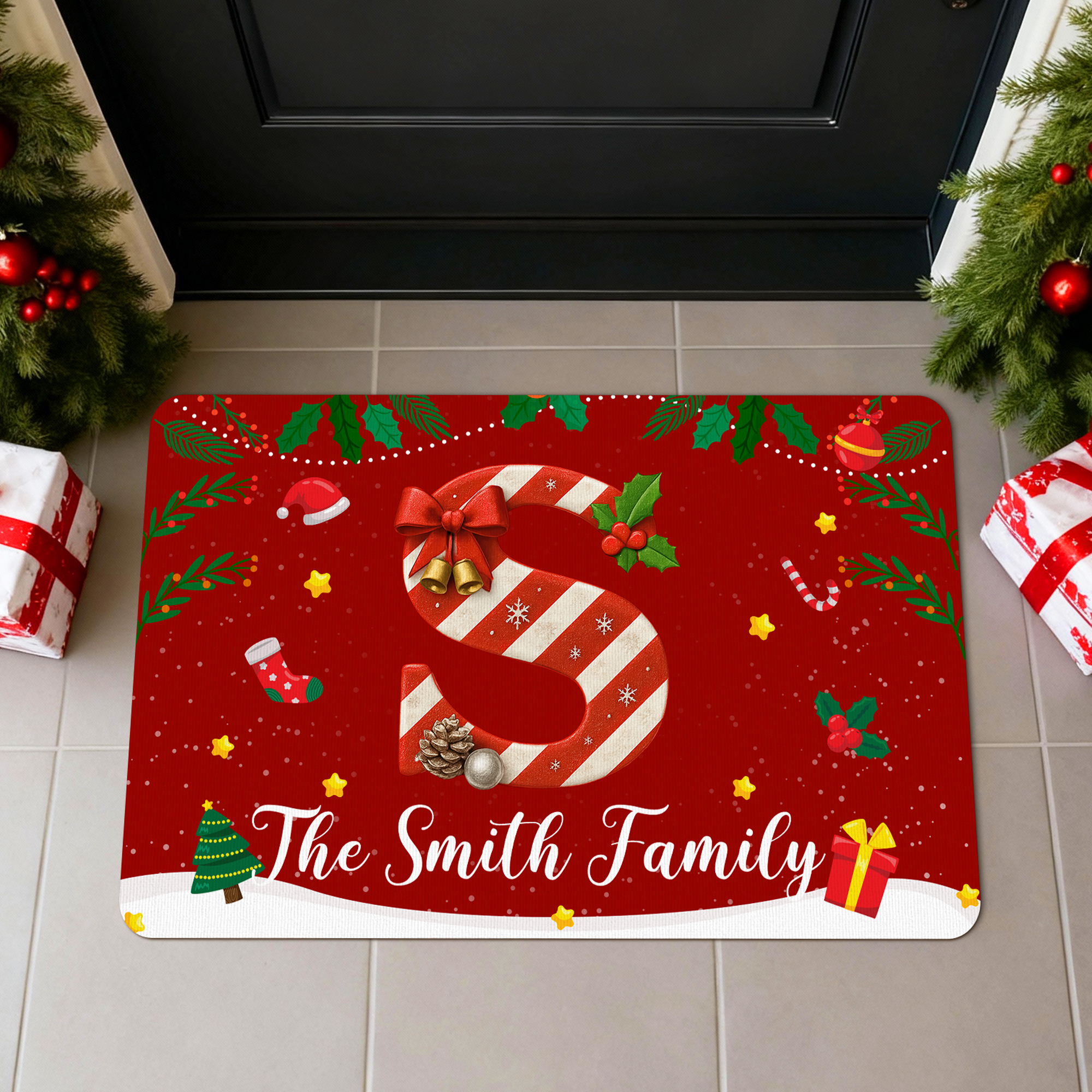 Paillasson de Noël personnalisé avec texte Décoration de la maison Cadeau de Noël pour la famille et les amis