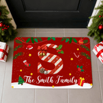 Alfombrilla personalizada de Navidad con iniciales de bastón de caramelo y texto Decoración del hogar Regalo de Navidad para la familia Amigos