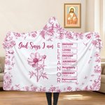 Personalized Toile De Jouy Birth Flower Bible Chapter Soft Hooded Blanket with Name Baptism Birthday Christmas Gift for Christians