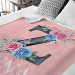 Personalised Floral Initial Soft Throw Blanket with Name and Text Home Decor Christmas Birthday Gift for Family Kids