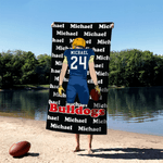 Toalla de playa de gran tamaño y secado rápido personalizada con el nombre de un jugador de fútbol de dibujos animados Regalo esencial para los amantes de los deportes de verano