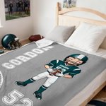 Personalized Football Cartoon Character Soft Throw Blanket with Name and Number Home Decor Birthday Game Day Gift for Football Lovers