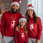 Sudadera personalizada con gorro de santa iniciales y nombre diseño de renos multicolor regalo de Navidad para familia adultos y niños