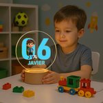 Luz nocturna LED personalizada de personaje de fútbol 3D con inicial de nombre y base de madera regalo de cumpleaños para niños y niñas