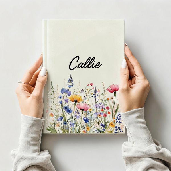 Personalized Wildflowers Journal Notebook with Name and 100 Lined Pages Daily Birthday Bridal Gift Giving Party Gift for Women