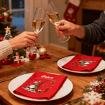 Personalised Cartoon Santa Claus Christmas Tree Initial 100% Cotton Reusable Napkin with Name Holiday Table Decor Christmas Gift for Family Friends