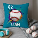 Personalized Splatter Paint Baseball Football Throw Pillow Cover with Name and Number Home Decor Birthday Christmas Gift for Kids Ball Lovers