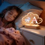 Luz nocturna personalizada de acrílico con nombre y personaje de dibujos animados con base de madera regalo de cumpleaños y aniversario para niños