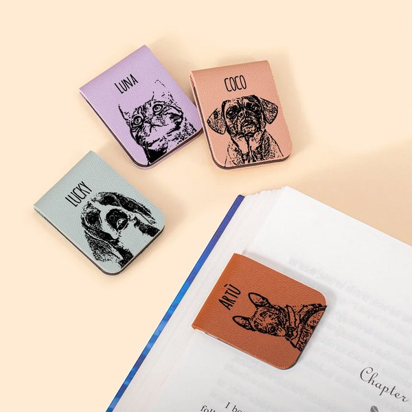 Segnalibro magnetico in pelle PU personalizzato con muso del cane o del gatto e nome regalo per amanti degli animali e dei libri