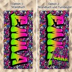 Personalisiertes Stilvolles Graffiti Strandtuch mit Namen Schnelltrocknend Party Reise Geburtstag Geschenk für Familie Kinder